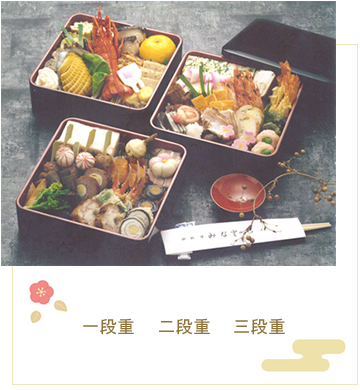 一段重16200円（8％税込）　二段重32400円（8％税込）　三段重43200円（8％税込）